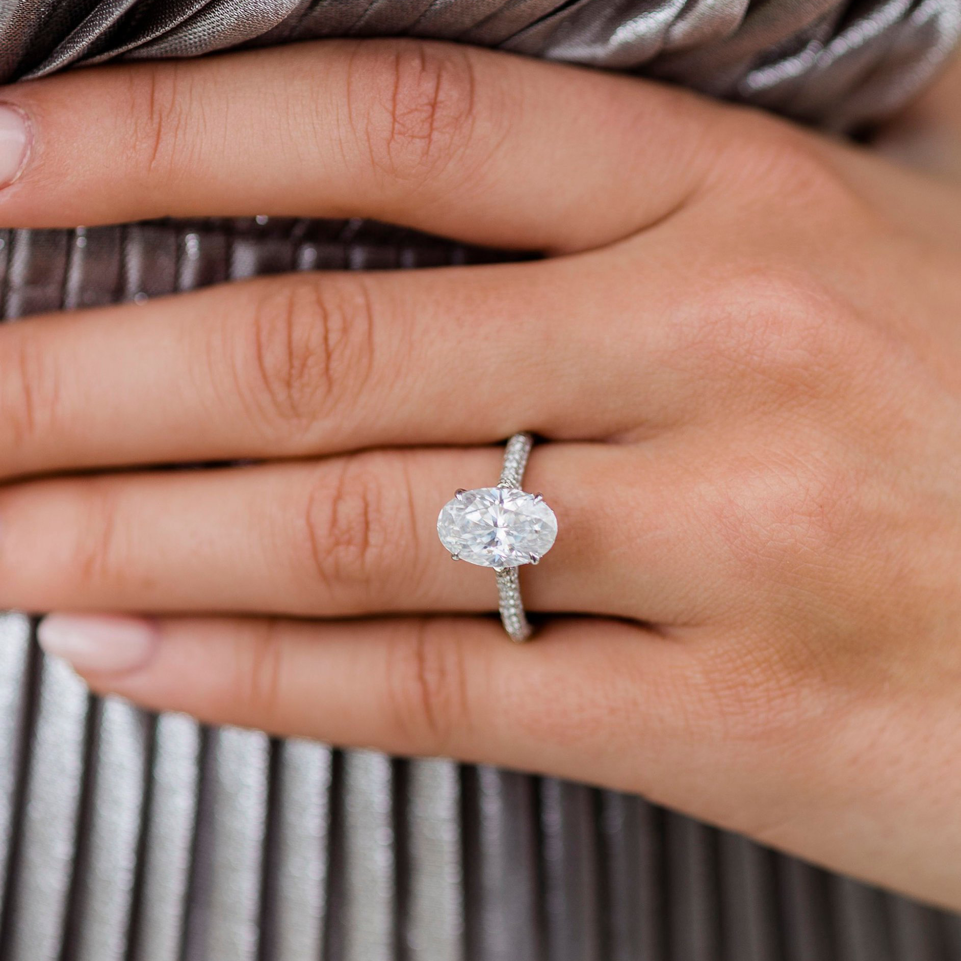 3.40 CT Oval Moissanite Ring Featuring Hidden Halo Style 1