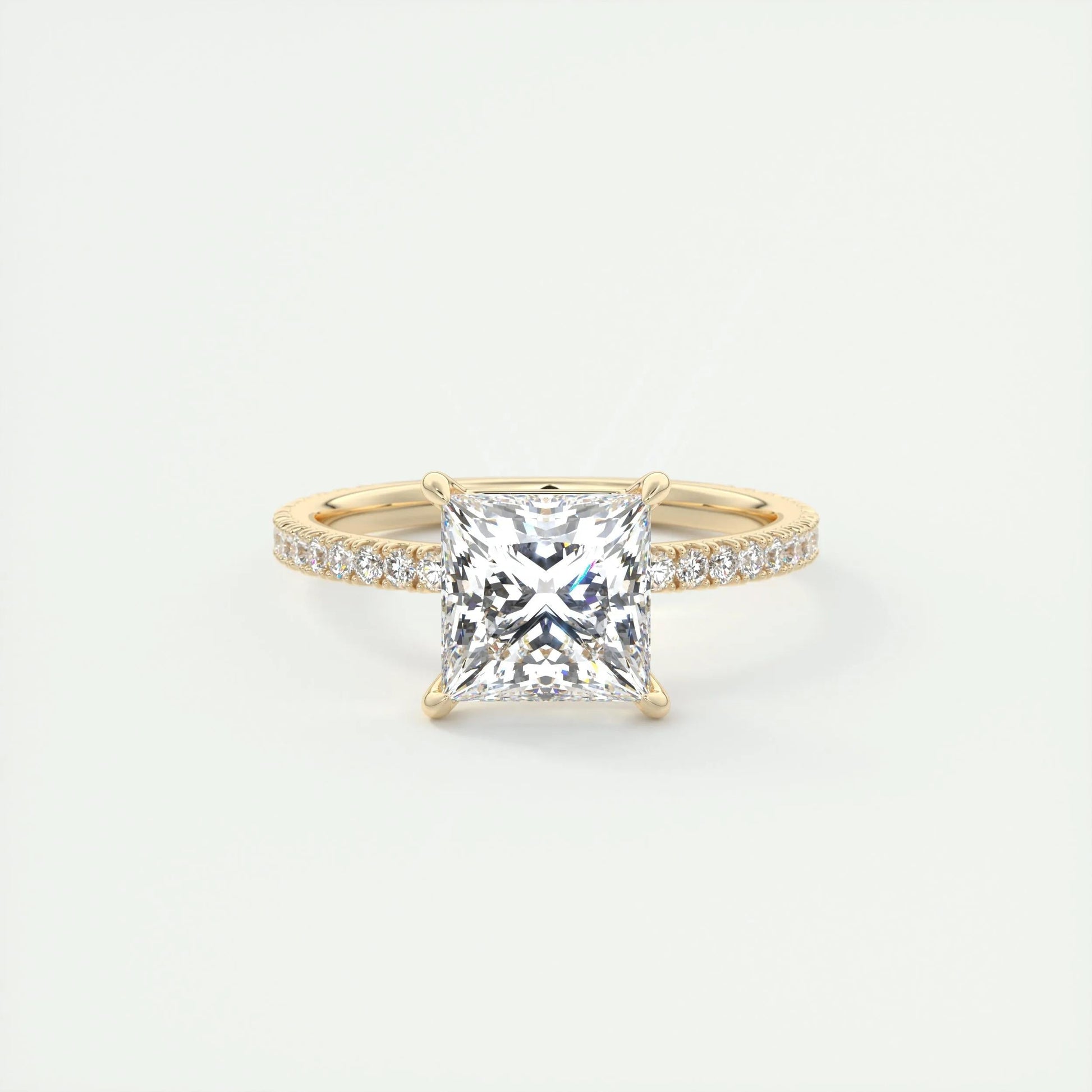 2.08 CT Princess Cut Pave Moissanite Engagement Ring 8