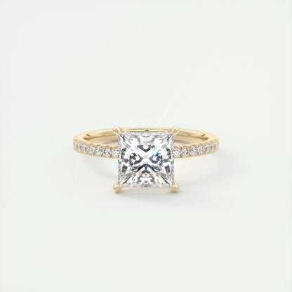 2.08 CT Princess Cut Pave Moissanite Engagement Ring 8