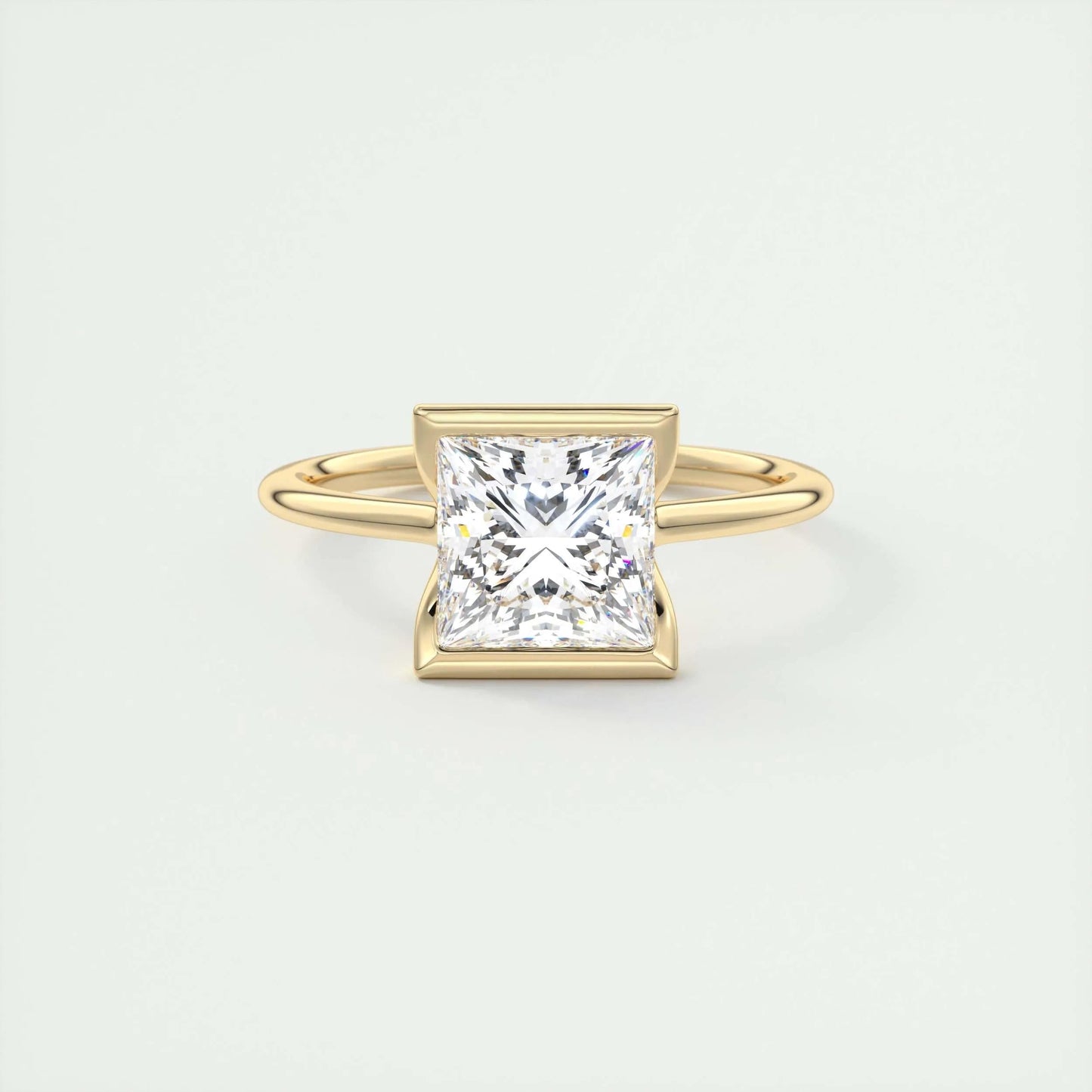 2.08 CT Princess Solitaire Half Bezel Moissanite Engagement Ring 8