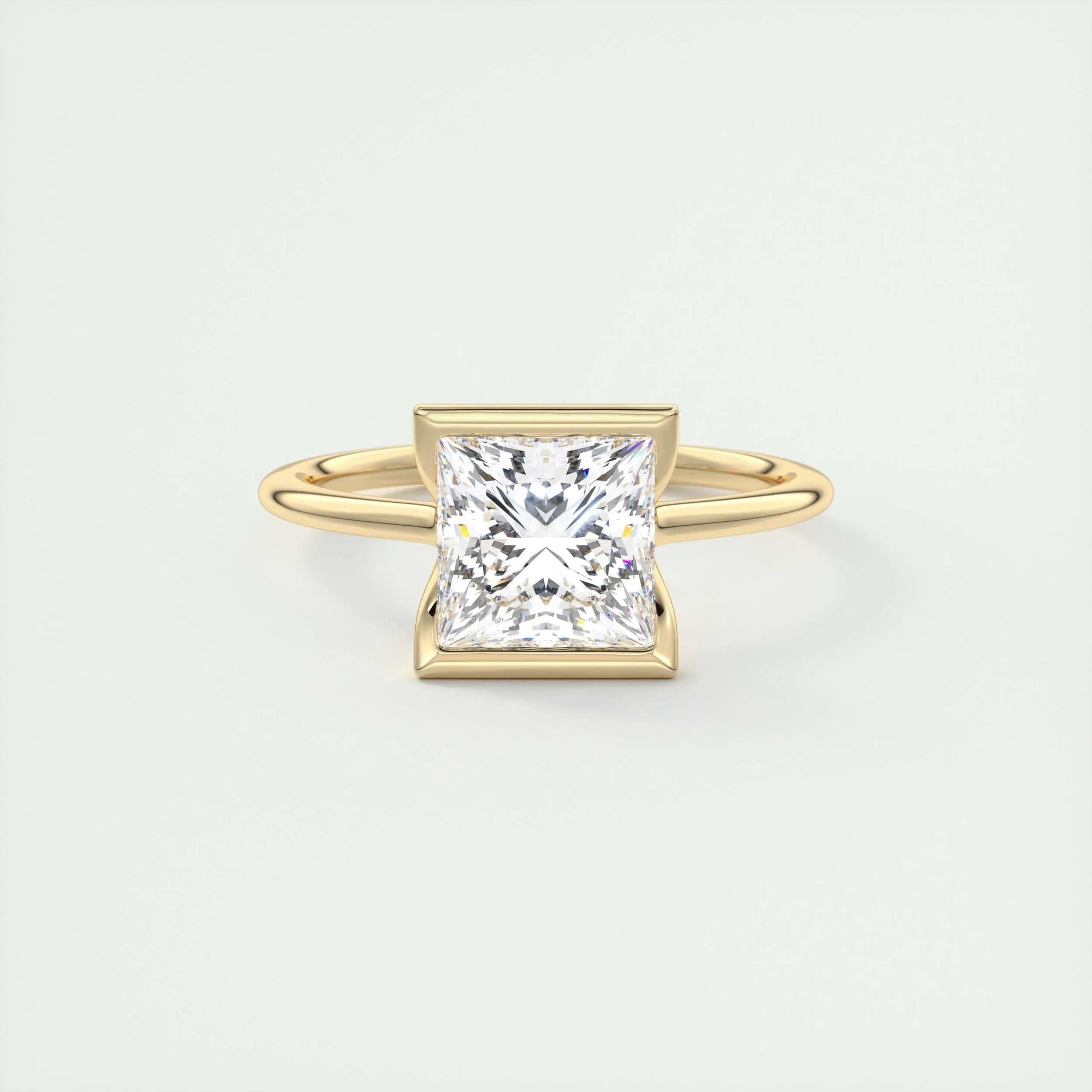 2.08 CT Princess Solitaire Half Bezel Moissanite Engagement Ring 8