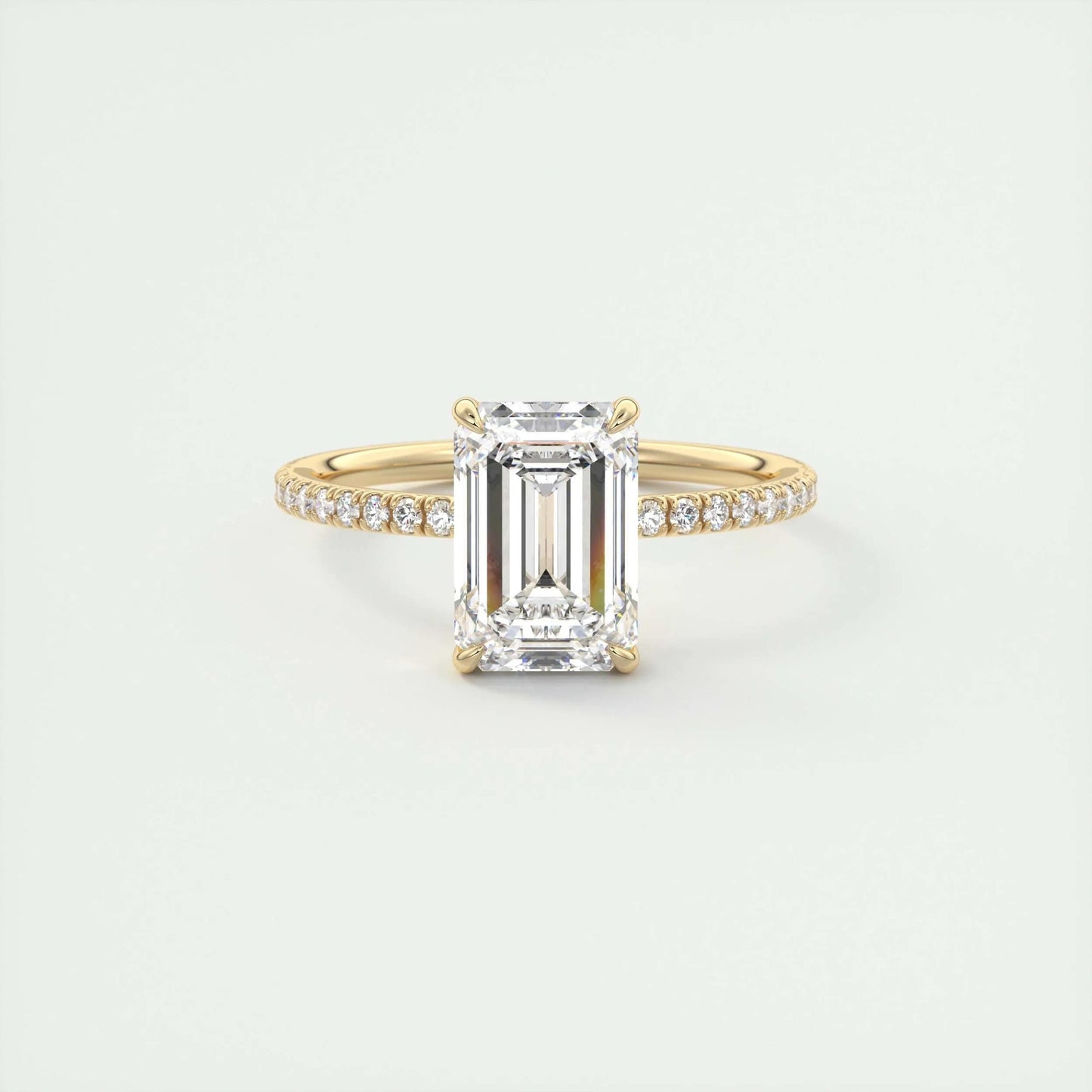 1.91 CT Emerald Cut Pave Moissanite Engagement Ring 8