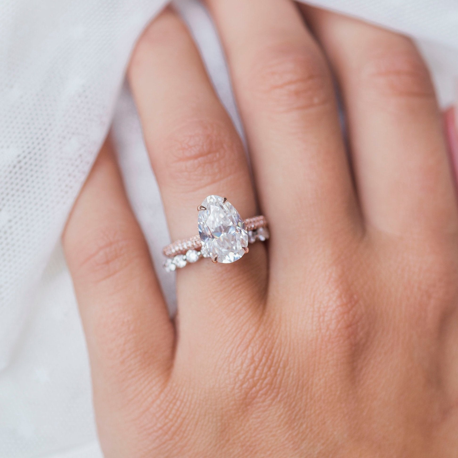 3.2 CT Pear Moissanite Ring Featuring Hidden Halo Pave Style 6