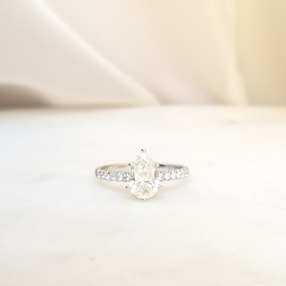 1.01 CT Pear Cut Pave CVD E/VS1 Diamond Engagement Ring 1