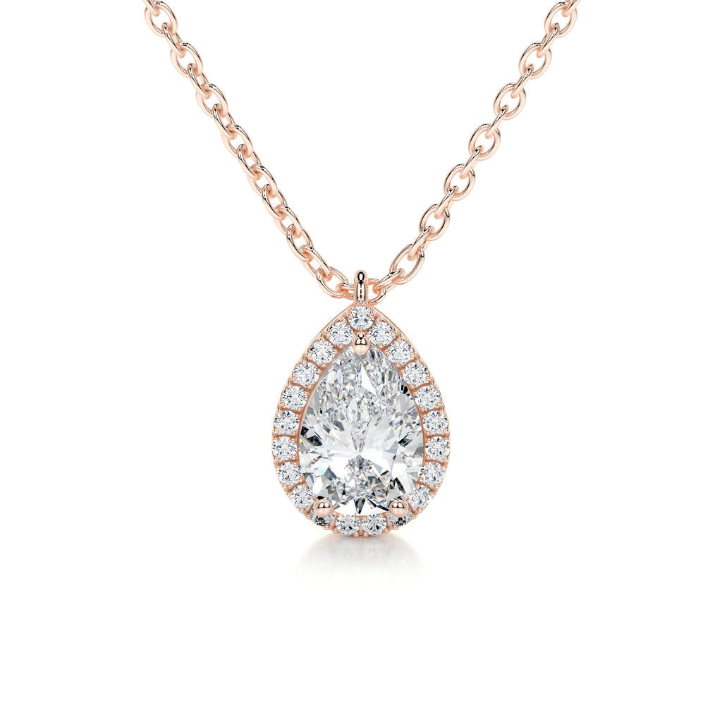1.50 CT Pear Halo  Lab Grown Diamond Necklace
