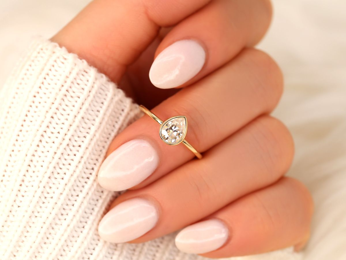 Stunning 0.75 CT Pear Moissanite Engagement Ring With Bezel Design 7