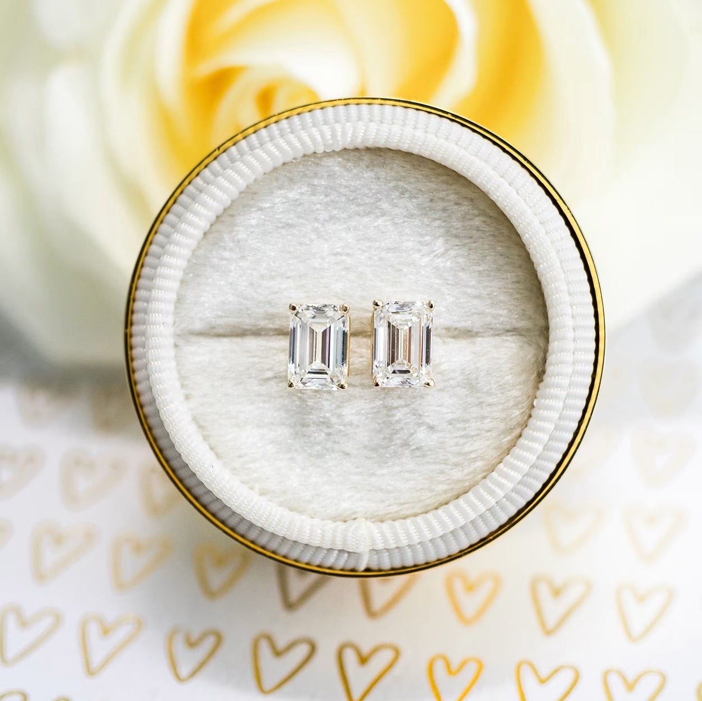 1.50 TCW Emerald Shape Moissanite Stud Earrings in Gold 3