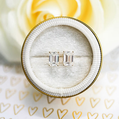 1.50 TCW Emerald Shape Moissanite Stud Earrings in Gold 3