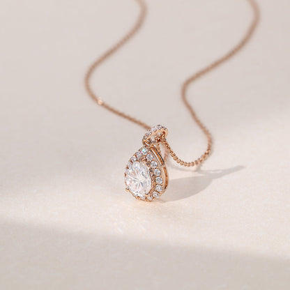 2.20 TCW Pear Moissanite Diamond Halo Pendant Necklace in Solid Gold 2