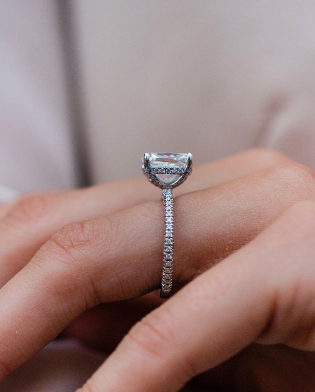 3.15 CT  Elongated Cushion Moissanite Ring Featuring Hidden Halo & Pave Style 3