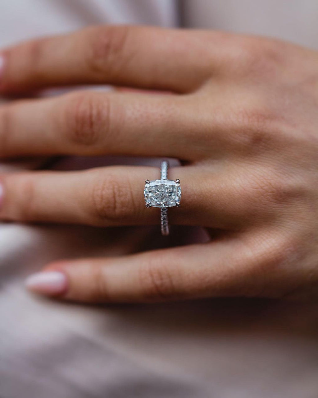 3.15 CT  Elongated Cushion Moissanite Ring Featuring Hidden Halo & Pave Style 1