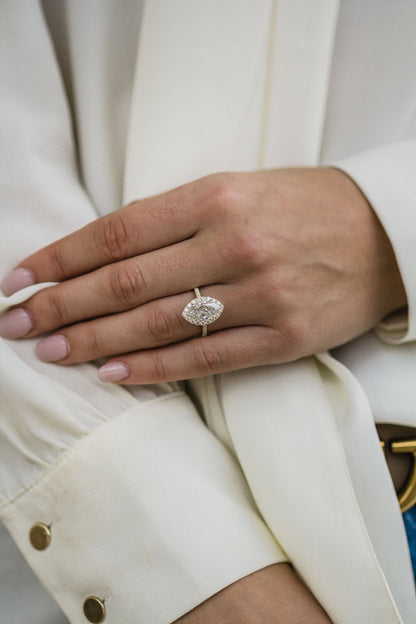 1.75 CT Marquise Cut Halo & Pave Moissanite Engagement Ring 7