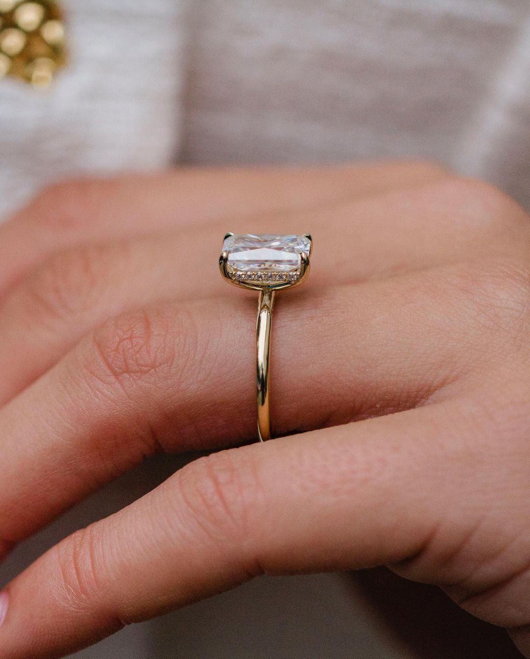 3.0 CT Radiant Moissanite Ring Featuring Hidden Halo Style 3