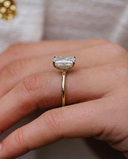 3.0 CT Radiant Moissanite Ring Featuring Hidden Halo Style 3