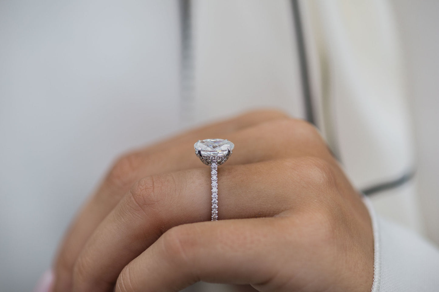 2.90 CT Oval Hidden Halo & Pave Moissanite Engagement Ring 5