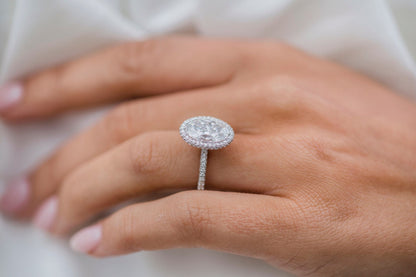 3.85 CT Oval Halo & Pave Moissanite Engagement Ring 9