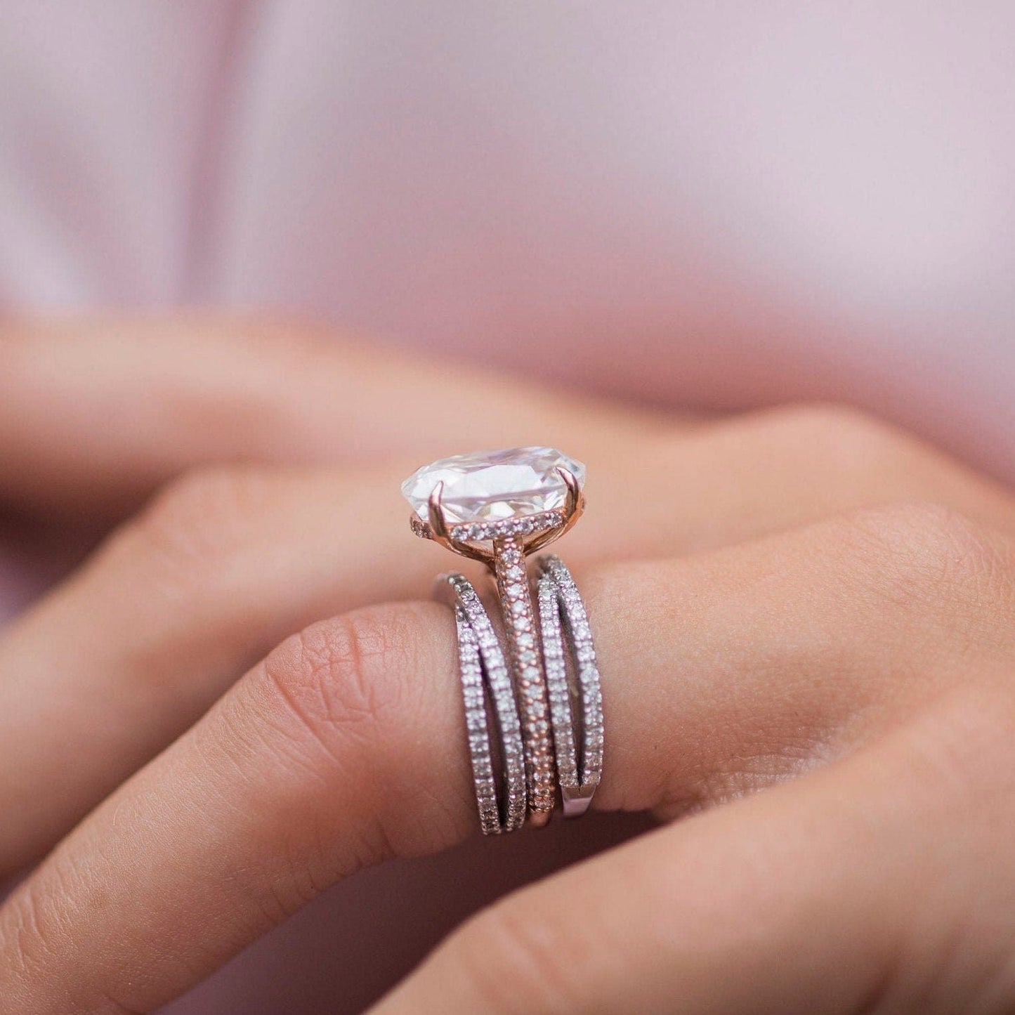 0.40 TCW Round Moissanite Wedding Band Featuring Cross Over Style 7