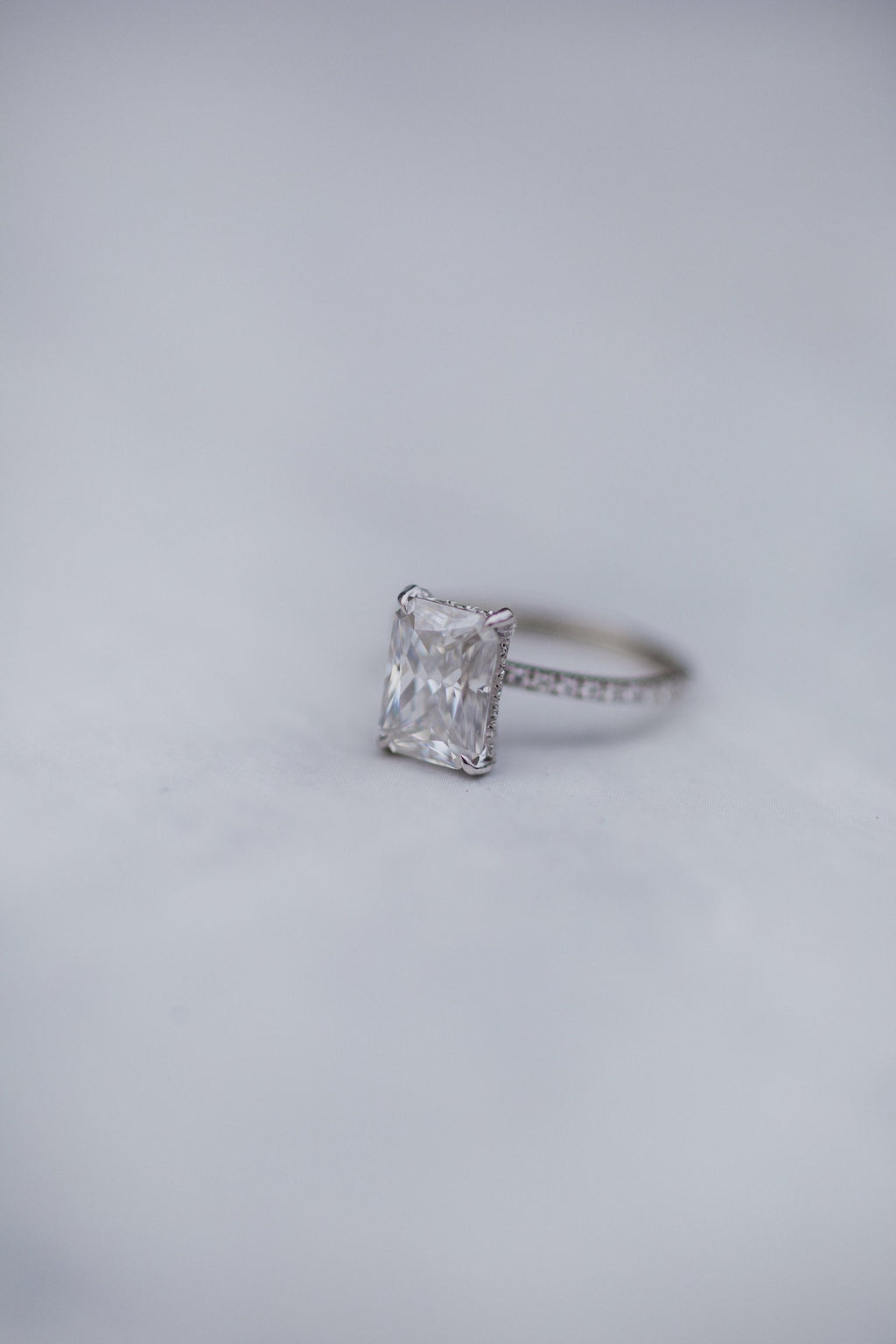 2.70 CT Radiant Solitaire Hidden Halo Pave Moissanite Engagement Ring 7