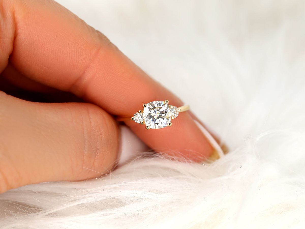 Stunning 1.70 CT Cushion Moissanite Engagement Ring with Three Stone Design 5