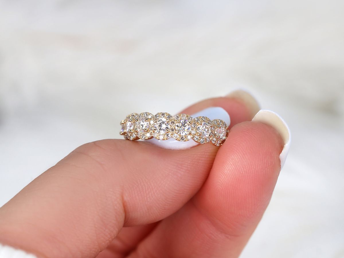 Stunning 0.35 TCW Round Moissanite Stones Halo Half Eternity Wedding Bands 5