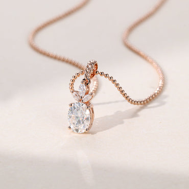 1.10 CT Oval Moissanite Diamond Cluster Pendant Necklace in Solid Gold 2