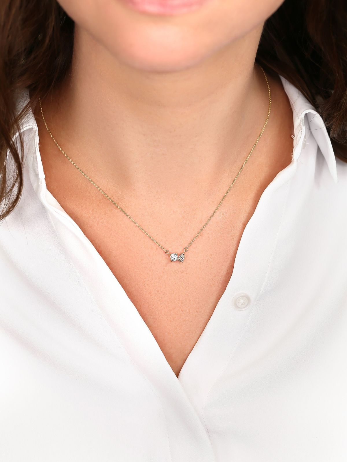 0.50 CT Round & Pear Moissanite Diamond Two Stone Pendant Necklace in Solid Gold 1