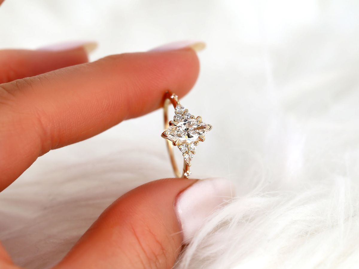 Stunning 1 CT Marquise Moissanite Engagement Ring With Cluster Design 3