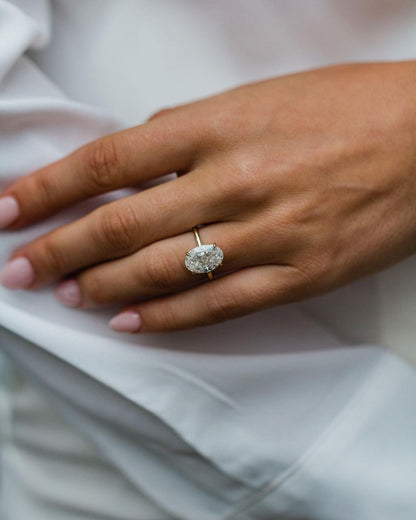 4.25 CT Oval Moissanite Ring Featuring Hidden Halo Style 4