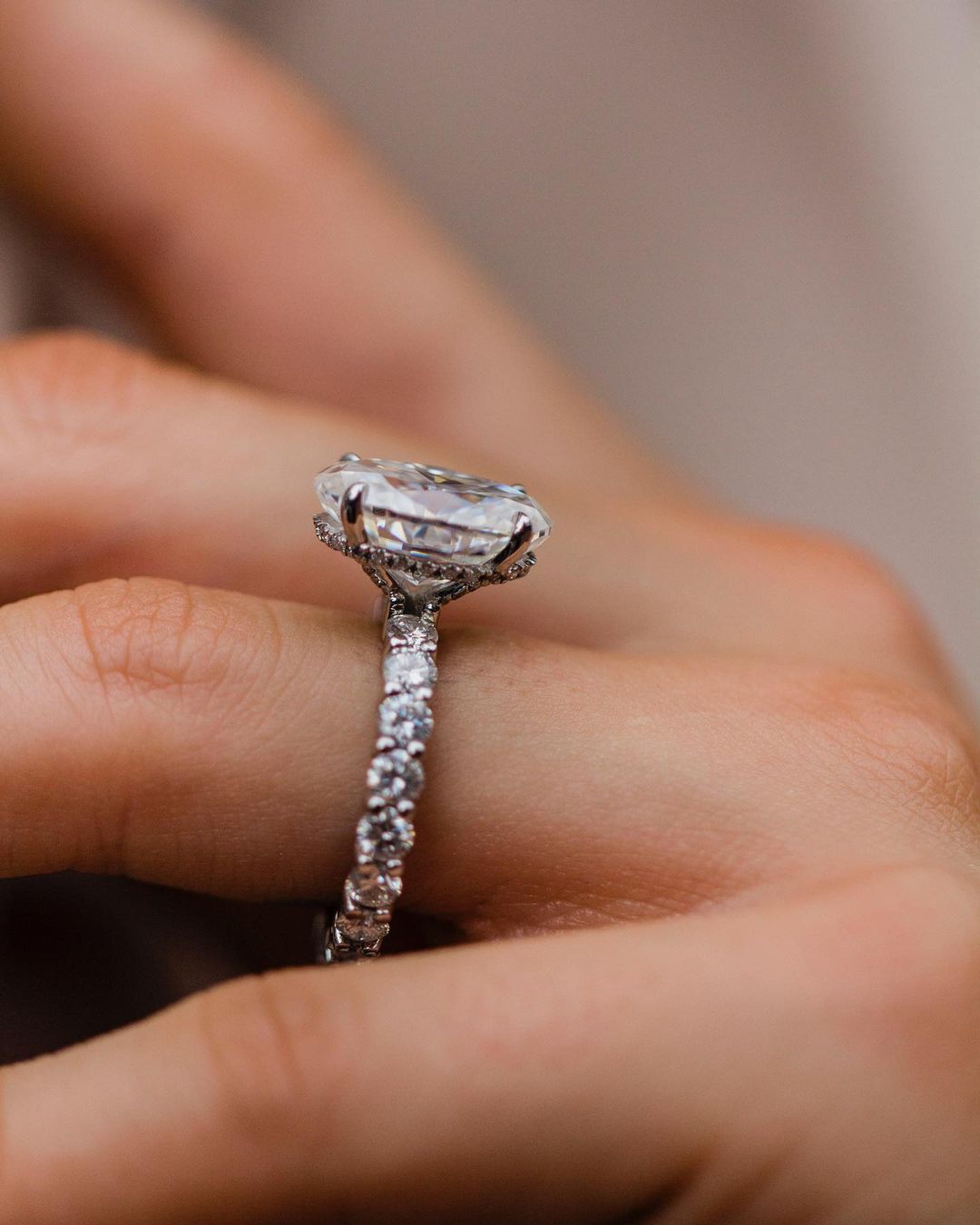 5.10 CT Oval Cut Hidden Halo Moissanite Engagement Ring 4