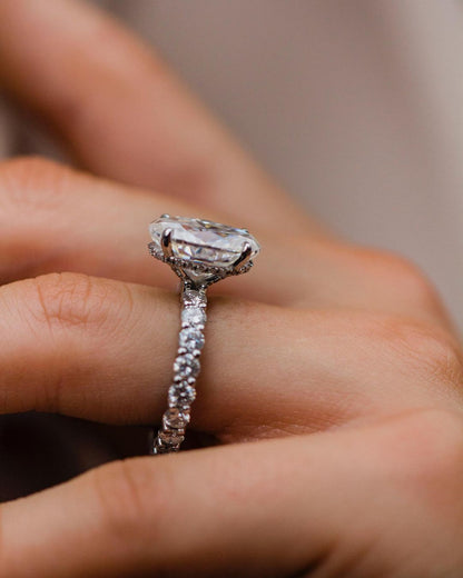5.10 CT Oval Cut Hidden Halo Moissanite Engagement Ring 4
