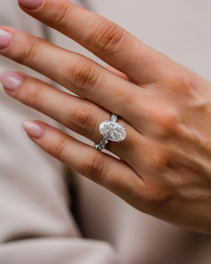 5.10 CT Oval Cut Hidden Halo Moissanite Engagement Ring 2