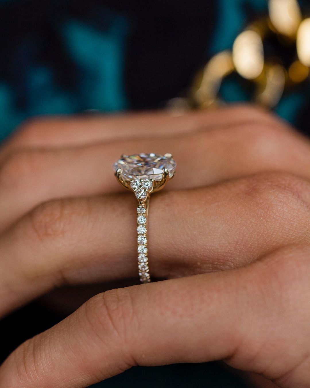 3.10 CT Oval Moissanite Ring Featuring Cluster Style 3