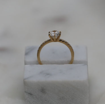 0.85 CT Round Cut Pave CVD E/VS1 Diamond Engagement Ring 7