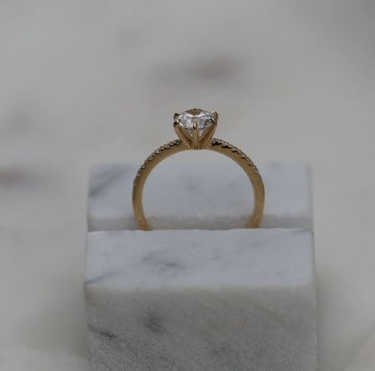 0.85 CT Round Cut Pave CVD E/VS1 Diamond Engagement Ring 7