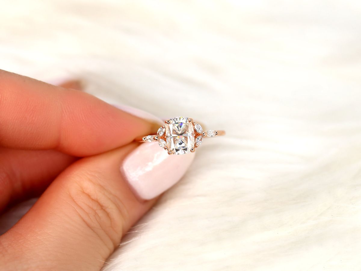 Stunning 1.5 CT Cushion Moissanite Engagement Ring with Cluster Design 6