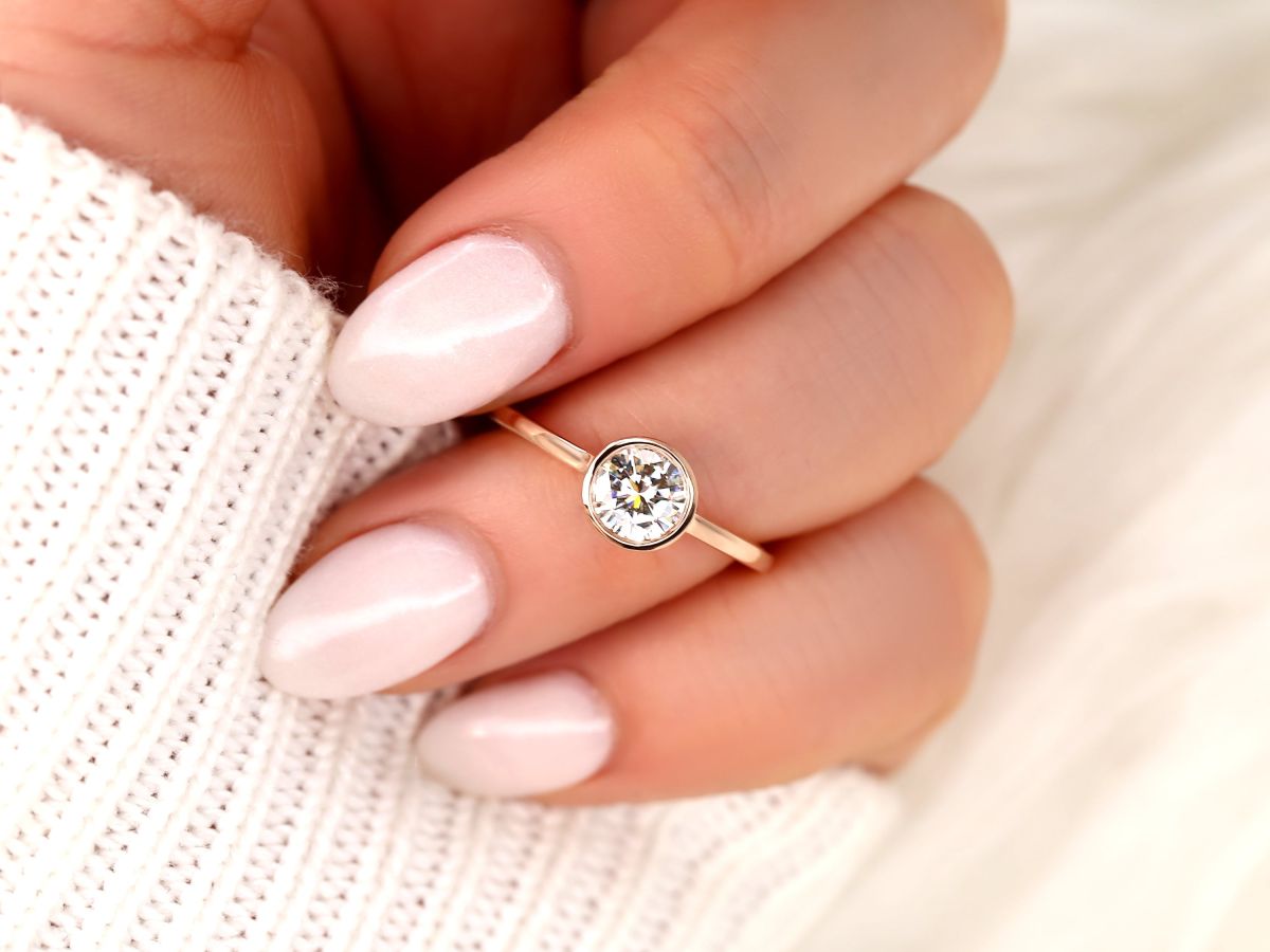 Stunning 0.75 CT Round Moissanite Engagement Ring With Bezel Design 8