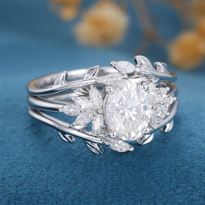 1.33 CT Oval Shaped Moissanite Cluster Bridal Set 3