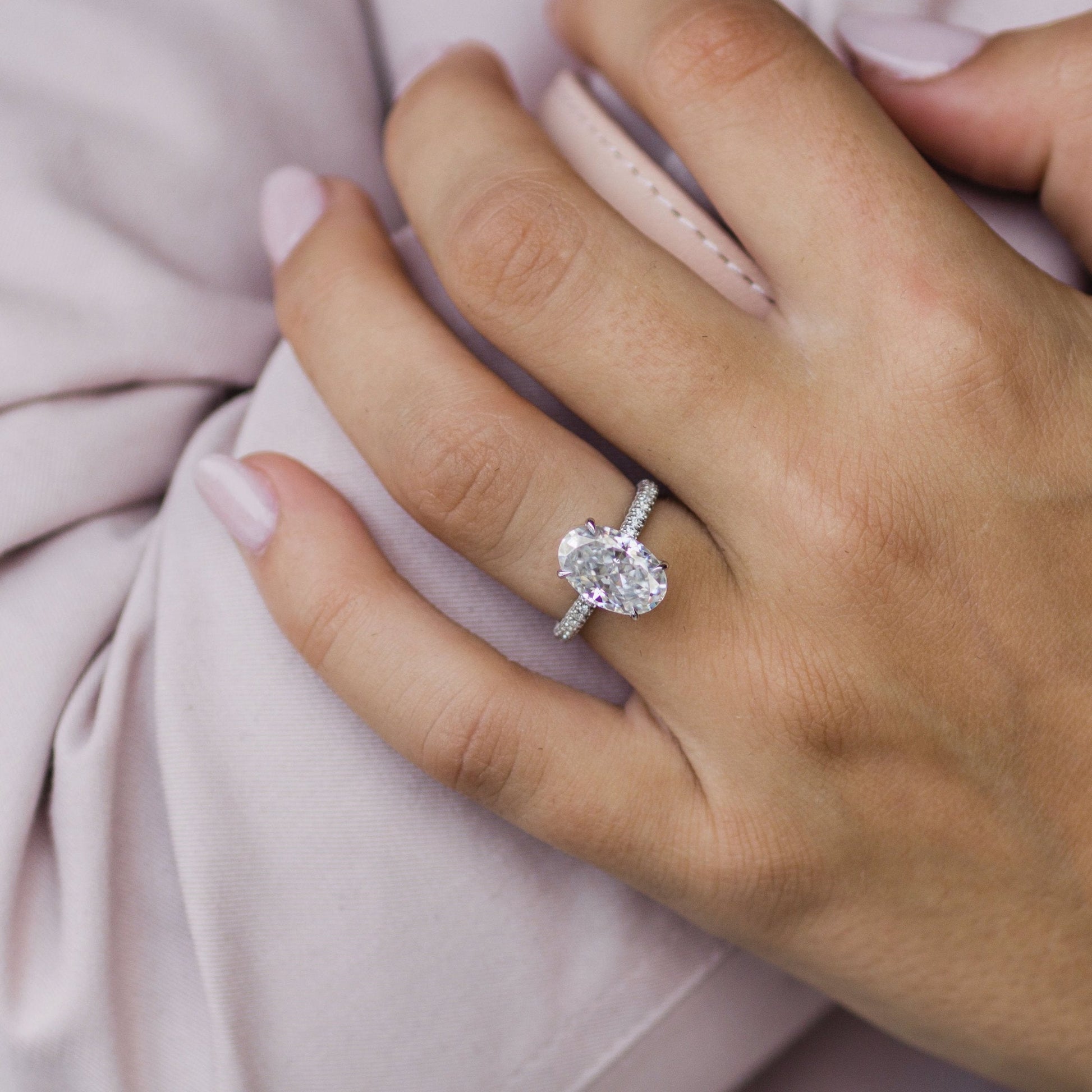 3.40 CT Oval Cut Hidden Halo & Pave Engagement Ring 3