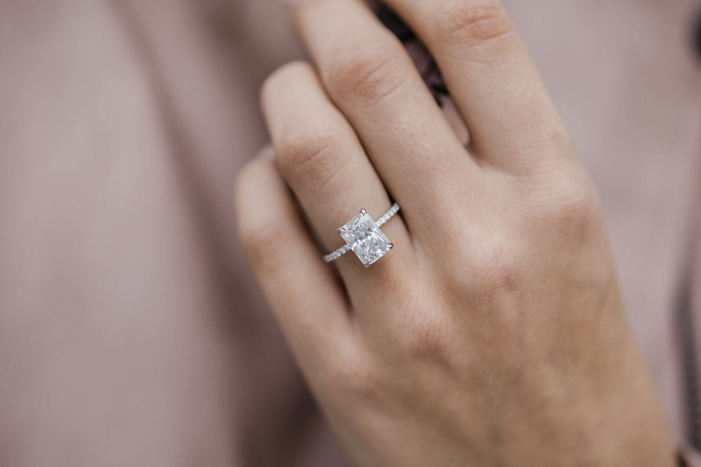 2.70 CT Radiant Solitaire Hidden Halo Pave Moissanite Engagement Ring 1