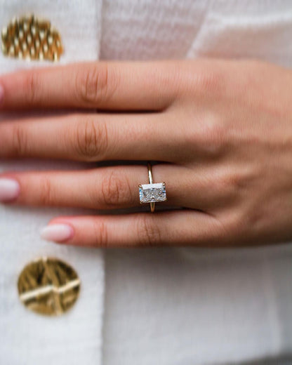 3.0 CT Radiant Moissanite Ring Featuring Hidden Halo Style 4