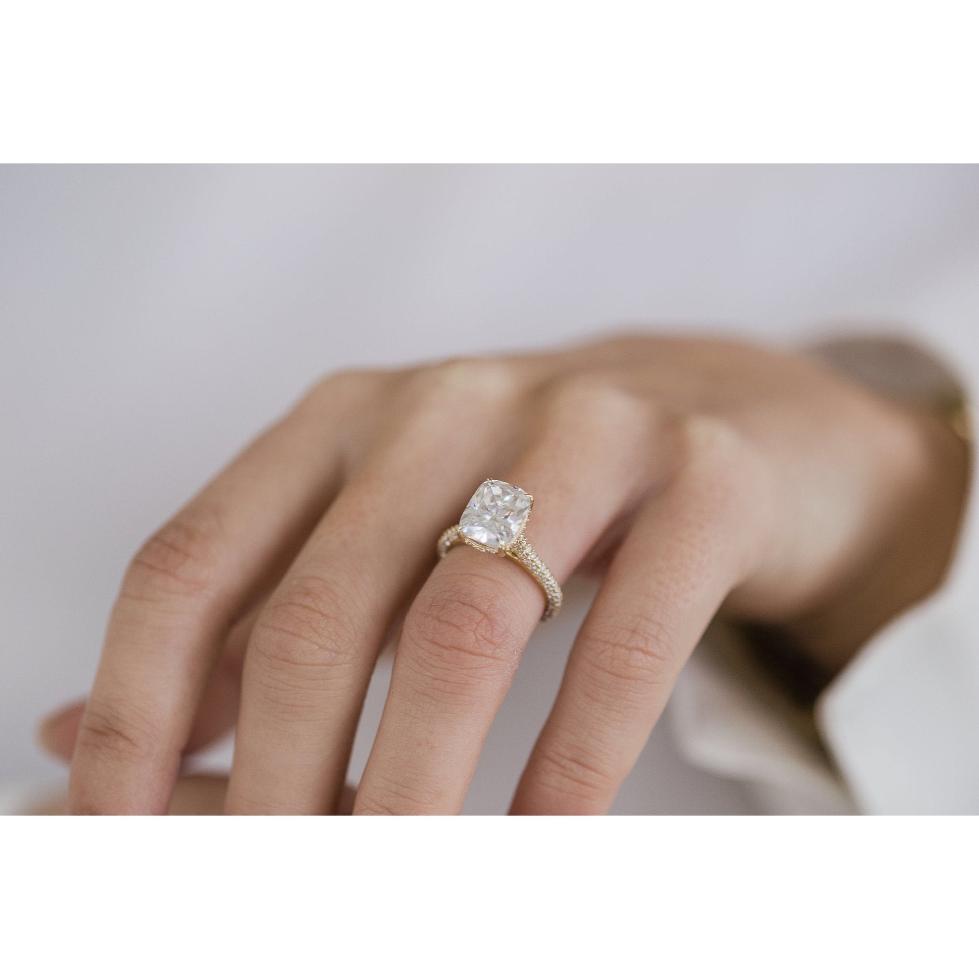 3.20 CT Elongated Cushion Hidden Halo Moissanite Engagement Ring 8