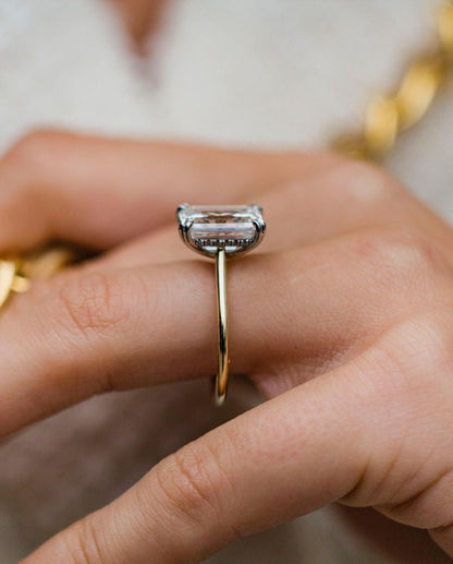 4.60 CT Emerald Cut Hidden Halo Moissanite Engagement Ring 3