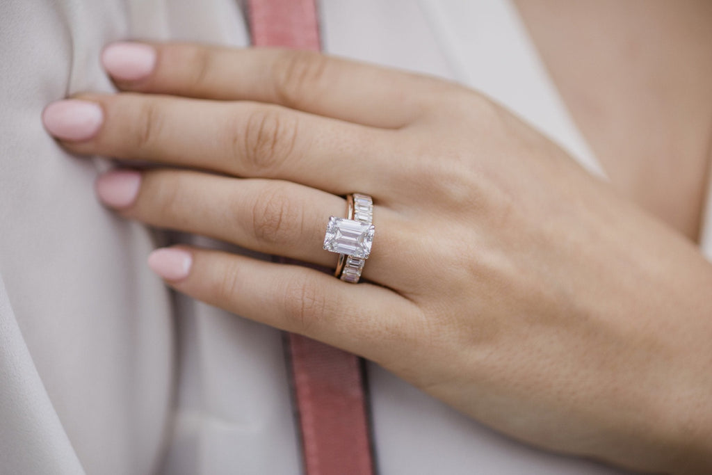 3.50 CT Emerald Moissanite Ring Featuring Hidden Halo Style 4