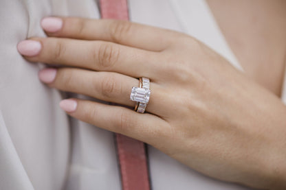 3.50 CT Emerald Moissanite Ring Featuring Hidden Halo Style 4