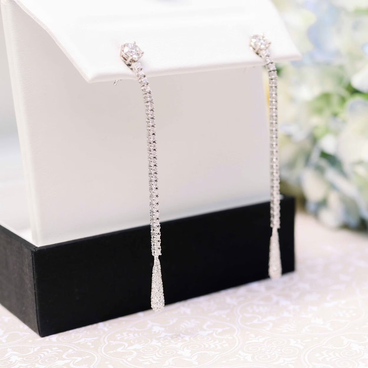 3.0 TCW Round Cut Moissanite Drop Dangler Earrings in Gold 1