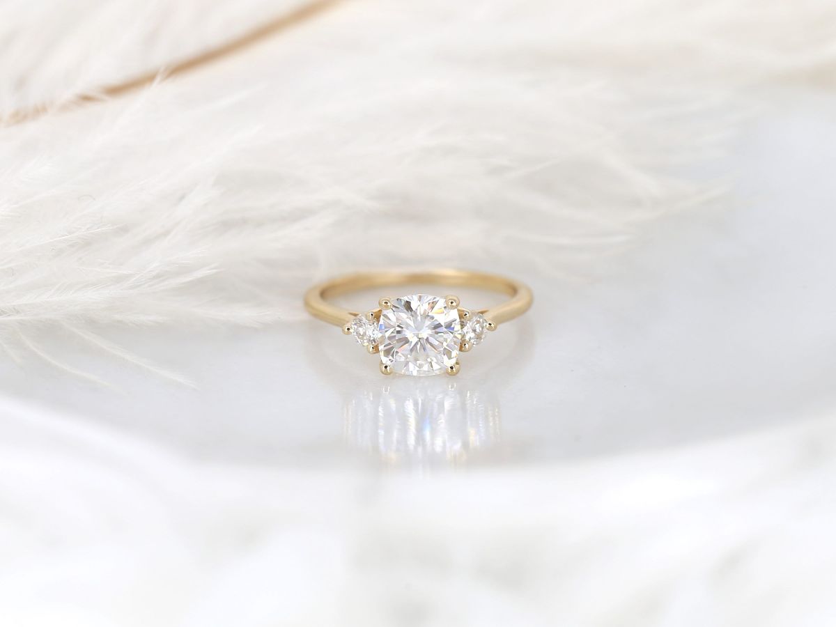 Stunning 1.70 CT Cushion Moissanite Engagement Ring with Three Stone Design 1