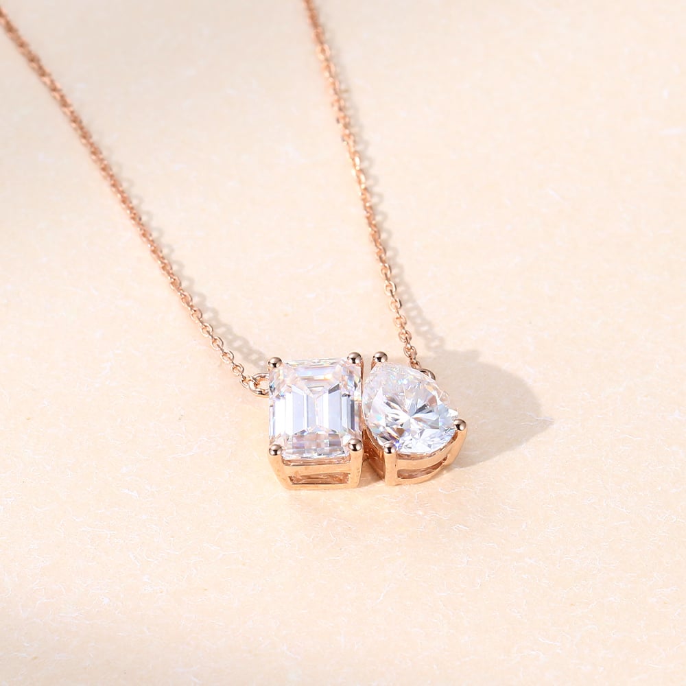 3.0 TCW Emerald & Pear Moissanite Diamond Two Stone Pendant Necklace in Solid Gold 3