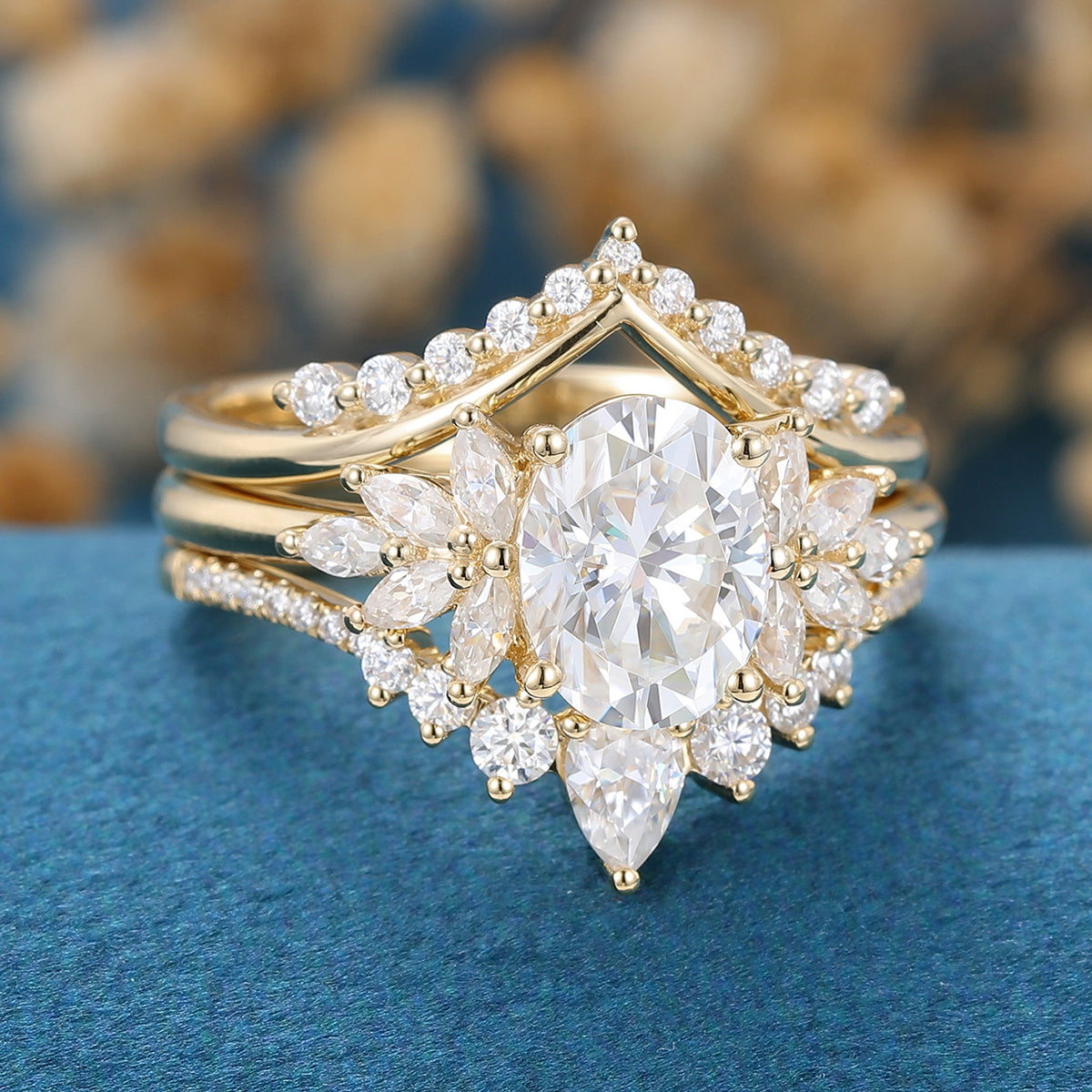 1.33 CT Oval Shaped Moissanite Cluster Bridal Set 3