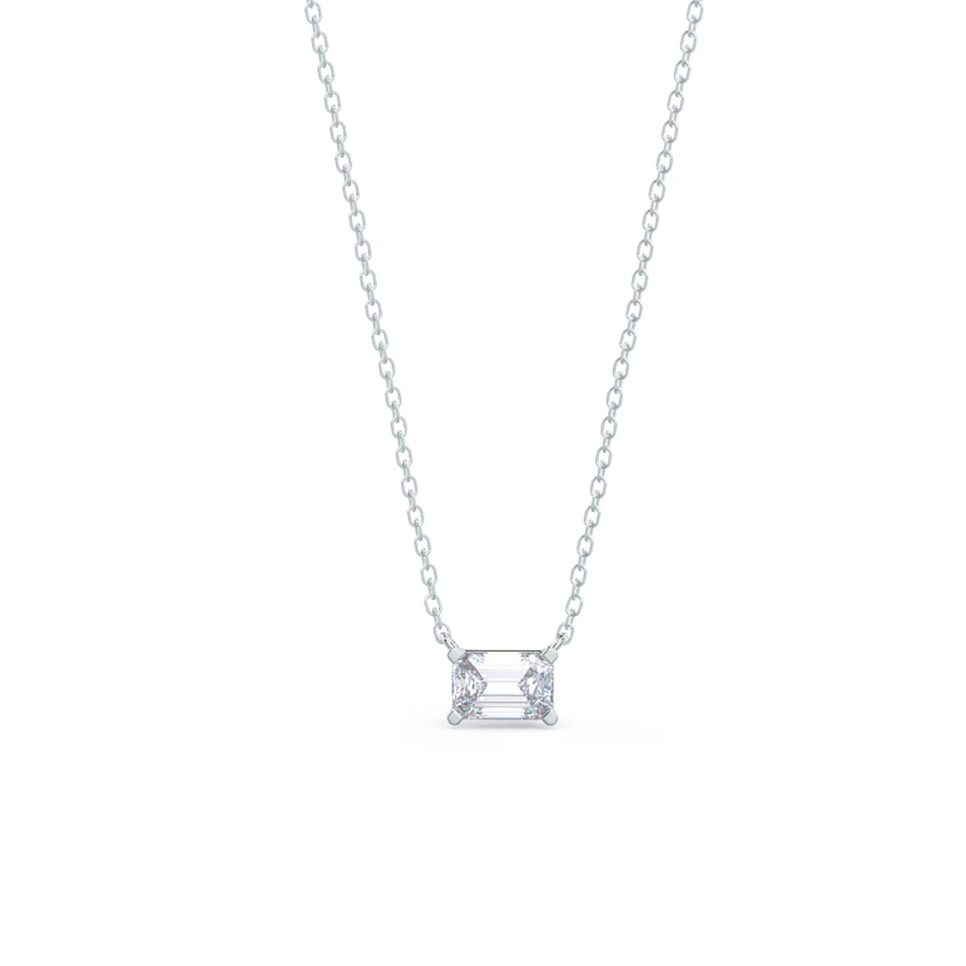 1.0 CT East West Emerald Cut Moissanite Diamond Solitaire Pendant Necklace in Solid Gold 5