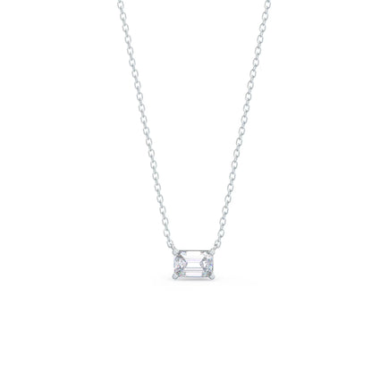 1.0 CT East West Emerald Cut Moissanite Diamond Solitaire Pendant Necklace in Solid Gold 5